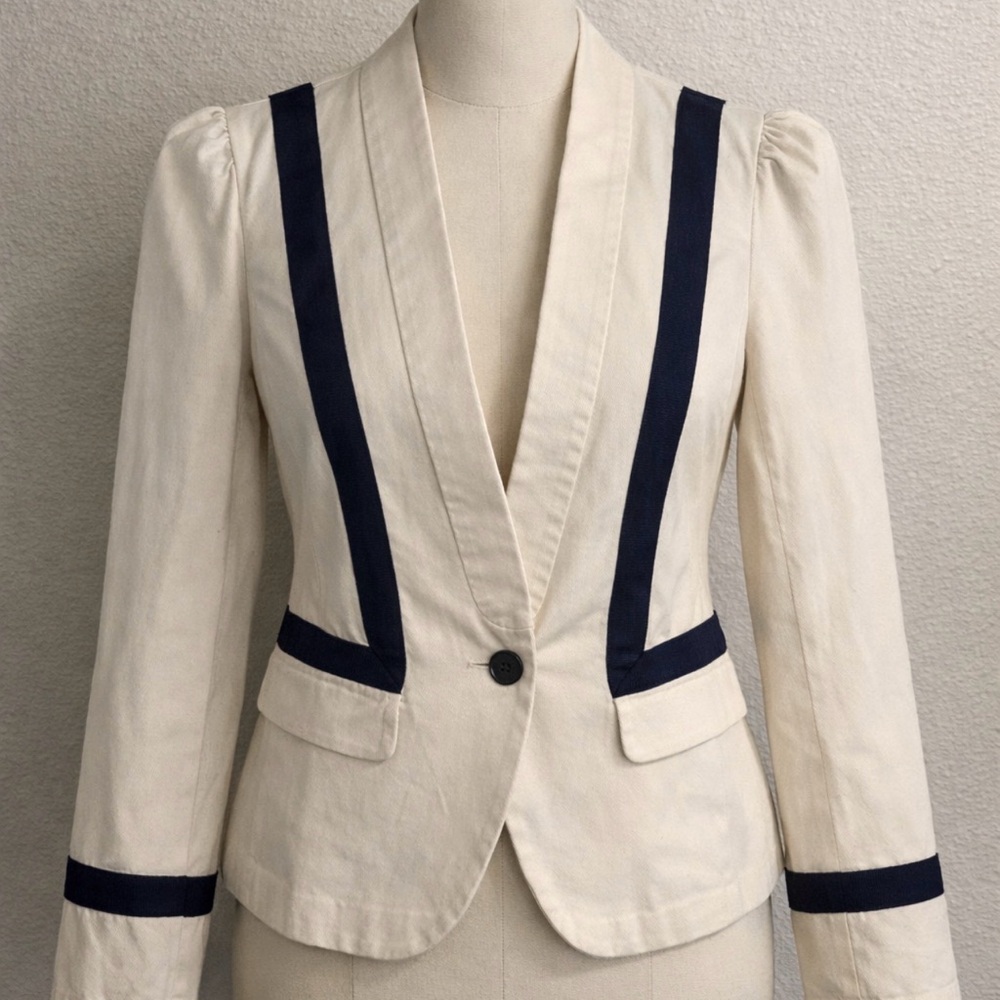 LOFT Cream and Black Women's Blazer